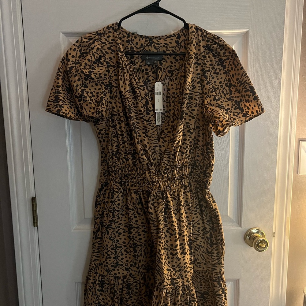 Anthropologie Leopard Print Smocked Waist Dress – Size Medium – NWT
